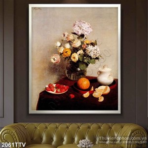 Tranh tĩnh vật hoa quả sơn dầu treo tường phòng bếp