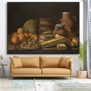 Tranh tĩnh vật hoa quả sơn dầu treo tường