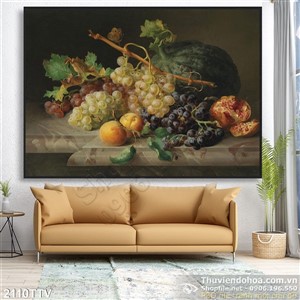 Tranh tĩnh vật hoa quả sơn dầu treo tường nhà ăn
