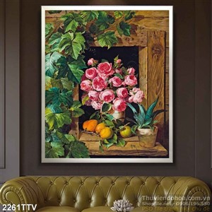 Tranh tĩnh vật hoa quả sơn dầu trang trí phòng