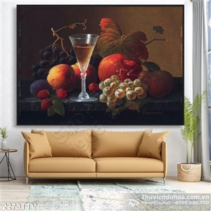 Tranh tĩnh vật hoa quả sơn dầu treo tường phòng ăn