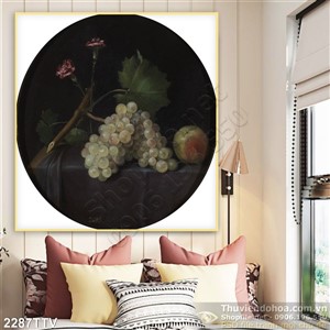 Tranh tĩnh vật hoa quả sơn dầu in gạch đẹp