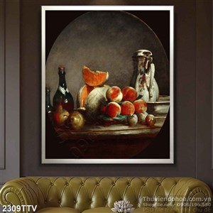 Tranh tĩnh vật hoa quả sơn dầu trang trí phòng ăn