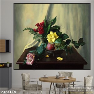 Tranh tĩnh vật hoa quả sơn dầu treo tường phòng khách