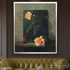 Tranh tĩnh vật hoa quả sơn dầu treo tường phòng ngủ