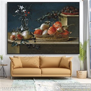 Tranh tĩnh vật hoa quả sơn dầu trang trí phòng ăn