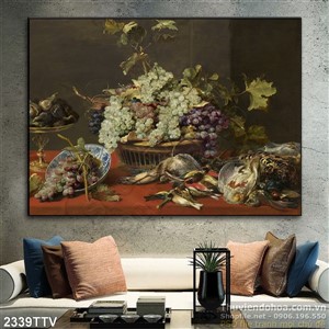 Tranh tĩnh vật hoa quả sơn dầu trang trí bếp