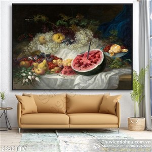Tranh tĩnh vật hoa quả sơn dầu treo tường phòng bếp