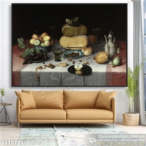 Tranh tĩnh vật hoa quả sơn dầu trang trí phòng đẹp
