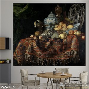 Tranh tĩnh vật hoa quả sơn dầu treo tường phòng ăn