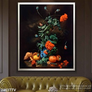Tranh tĩnh vật hoa quả sơn dầu trang trí phòng khách