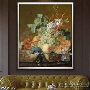 Tranh tĩnh vật hoa quả sơn dầu treo tường phòng ăn