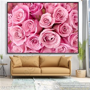 Tranh hoa lá nền hoa hồng