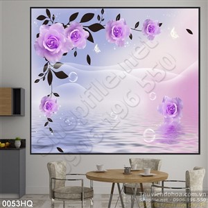 Tranh hoa lá nền  hoa hồng tím