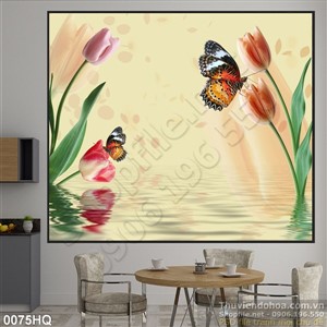 Tranh hoa tulip dán tường phòng khách
