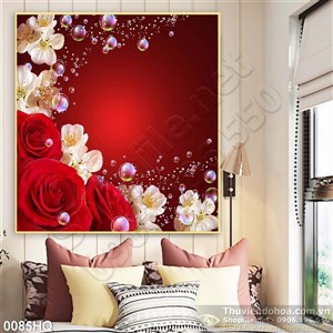 Tranh hoa hồng nền đỏ