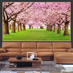 Tranh hoa đào treo tường phòng khách