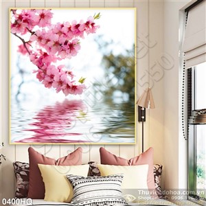 Tranh hoa đào treo tường phòng khách