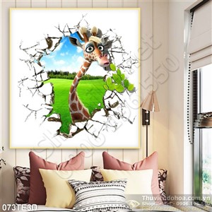 Tranh 3D trẻ em hươu cao cổ