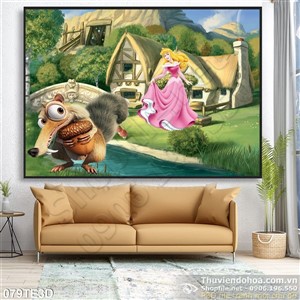 Tranh 3D trẻ em công chúa ngủ trong rừng