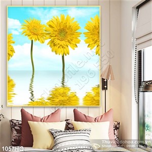 Tranh hoa lá đồng tiền dán tường