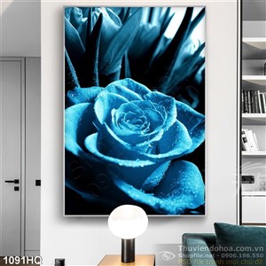 Tranh hoa xanh treo tường phòng khách