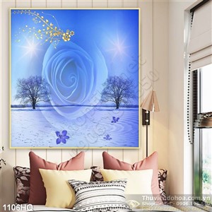 Tranh hoa hồng xanh treo tường phòng khách