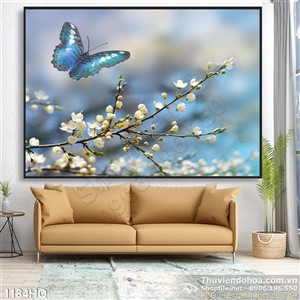 Tranh hoa lá mùa xuân treo tường phòng khách