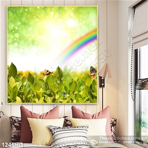 Tranh hoa lá và cầu vồng đẹp