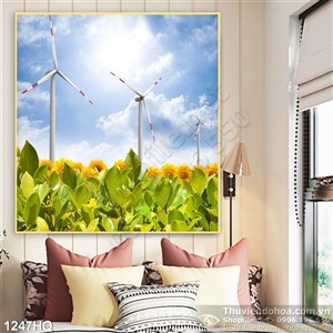 Tranh hoa lá và cối xay gió