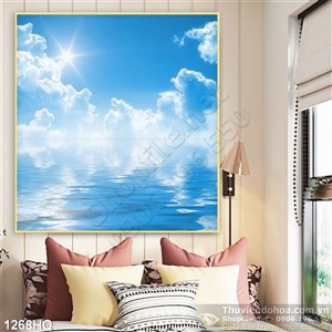 Tranh hoa lá và bầu trời đẹp