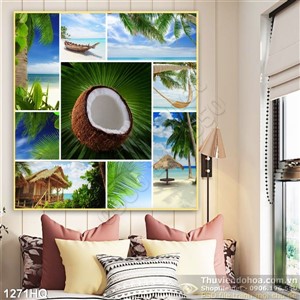 Tranh hoa lá và dừa đẹp