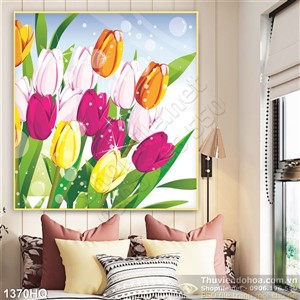Tranh hoa lá tulip dán tường đẹp