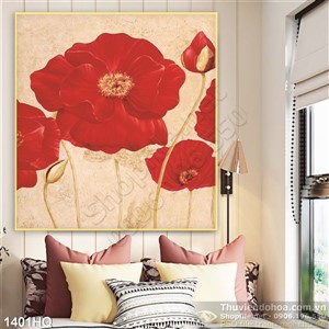 Tranh hoa lá sơn dầu hiện đại treo tường