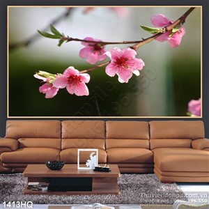 Tranh hoa đào treo tường phòng khách