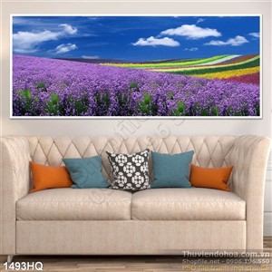 Tranh hoa tím trang trí phòng khách