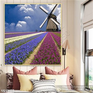 Tranh cánh đồng hoa tím đẹp