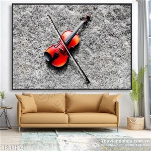 Tranh hoa lá và cây đàn đẹp