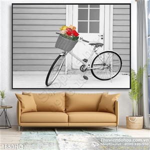 Tranh hoa lá và xe đạp đẹp