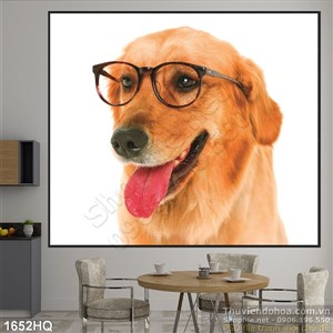 Tranh hoa lá và con chó