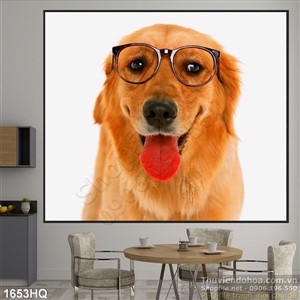 Tranh hoa lá và chó con