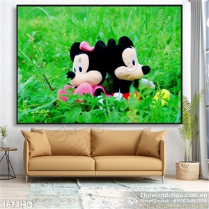 Tranh hoa lá và chuột Mickey treo tường cho bé
