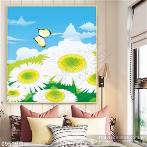 Tranh hoa lá cúc treo tường phòng ngủ