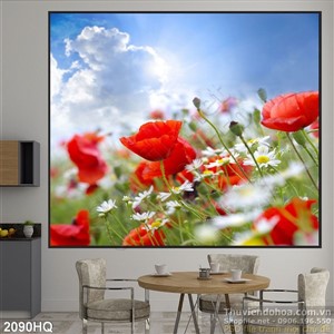 Tranh hoa Mỹ Nhân treo tường phòng khách