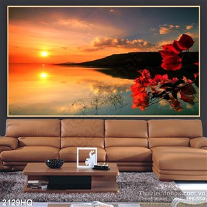 Tranh hoa và hoàng hôn đẹp