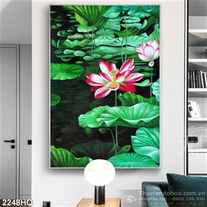 Tranh hoa Sen sơn dầu đẹp