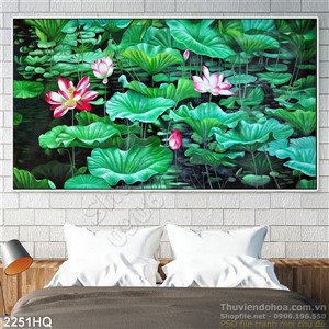 Tranh hoa Sen sơn dầu tổng hợp