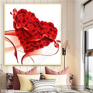 Tranh hoa hồng trái tim đẹp