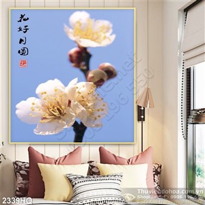 Tranh hoa đào trắng đẹp