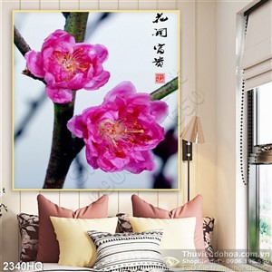 Tranh hoa Đào phòng thủy đẹp độc đáo